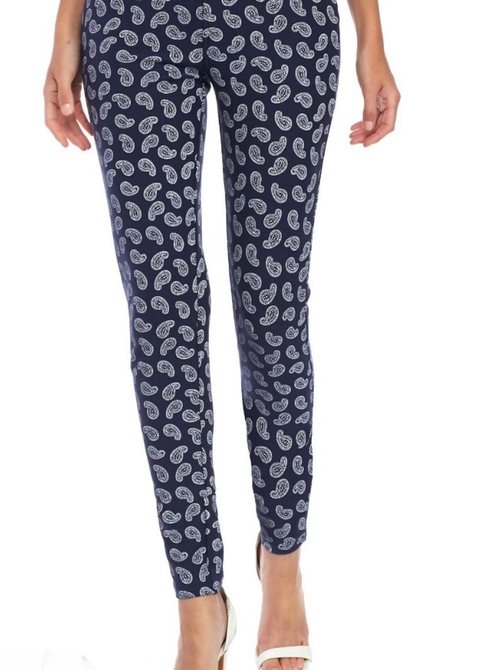 Michael Kors Navy and White Paisley Stretch Pants